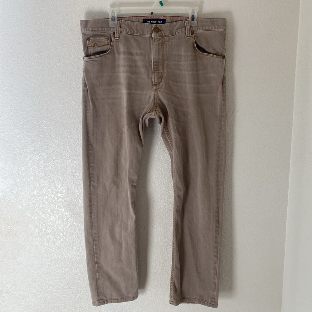 Alberto Men's Stone Modern Fit Dyed Twill Jeans Size 38” x 30”
